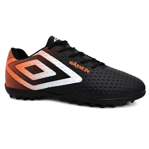 Chuteira Umbro Society Soccer Shoes Warskin Preto/Laranja/Branco