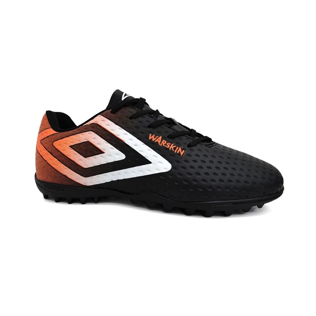 Chuteira Umbro Society Soccer Shoes Warskin Preto/Laranja/Branco