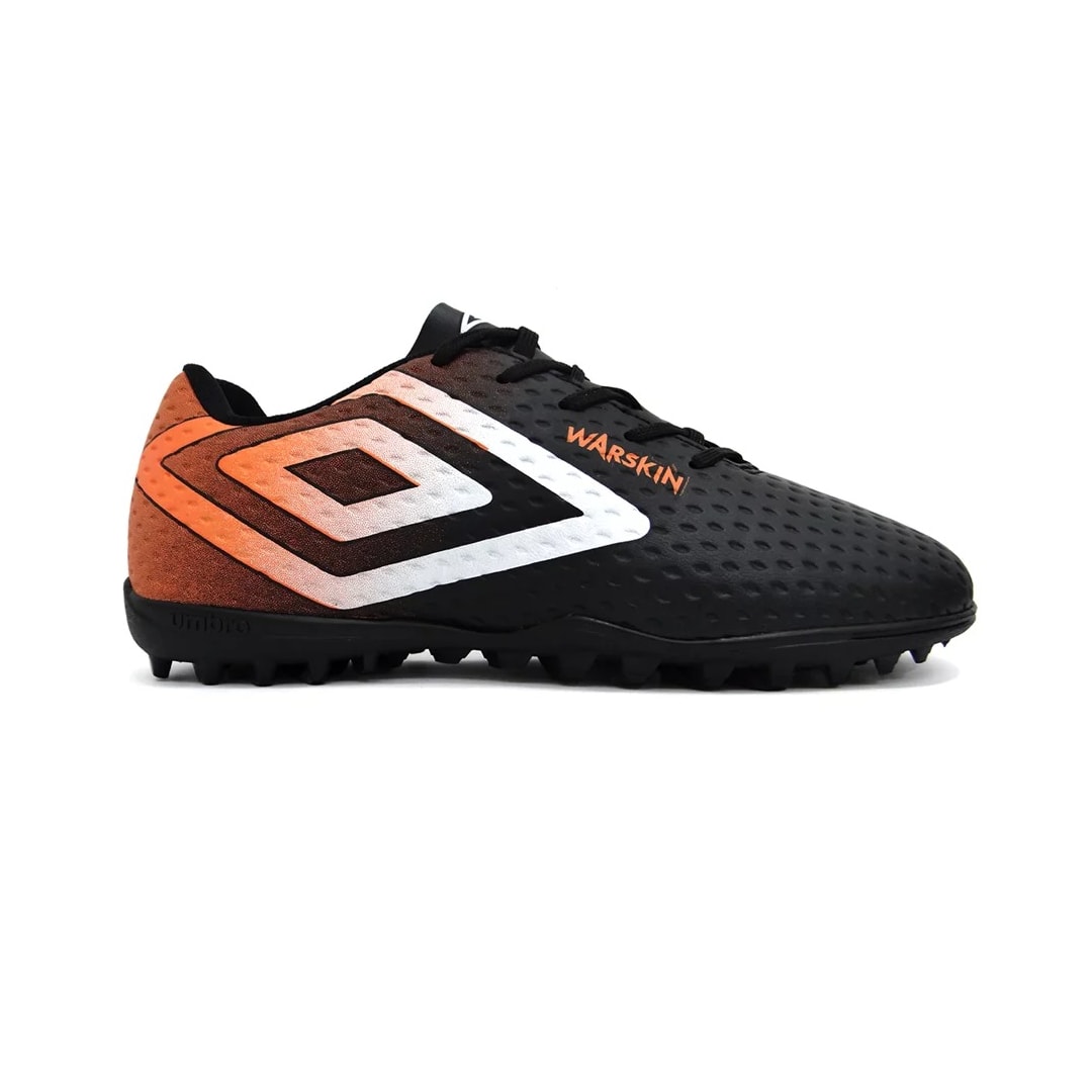 Chuteira Umbro Society Soccer Shoes Warskin Preto/Laranja/Branco