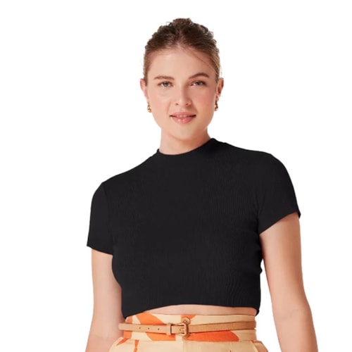 Cropped Hering Feminino Meia Manga 4Fq7 Preto