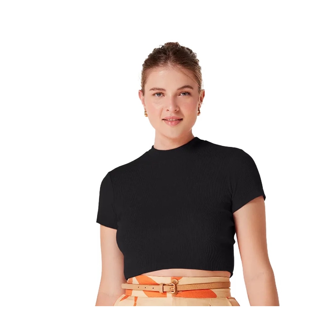 Cropped Hering Feminino Meia Manga 4Fq7 Preto