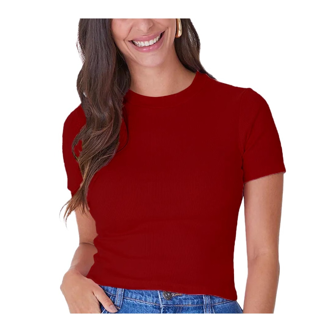 Cropped Malwee Meia Manga 114191 Vermelho Escuro Cropped Malwee Meia Manga 114191 Vermelho Escuro