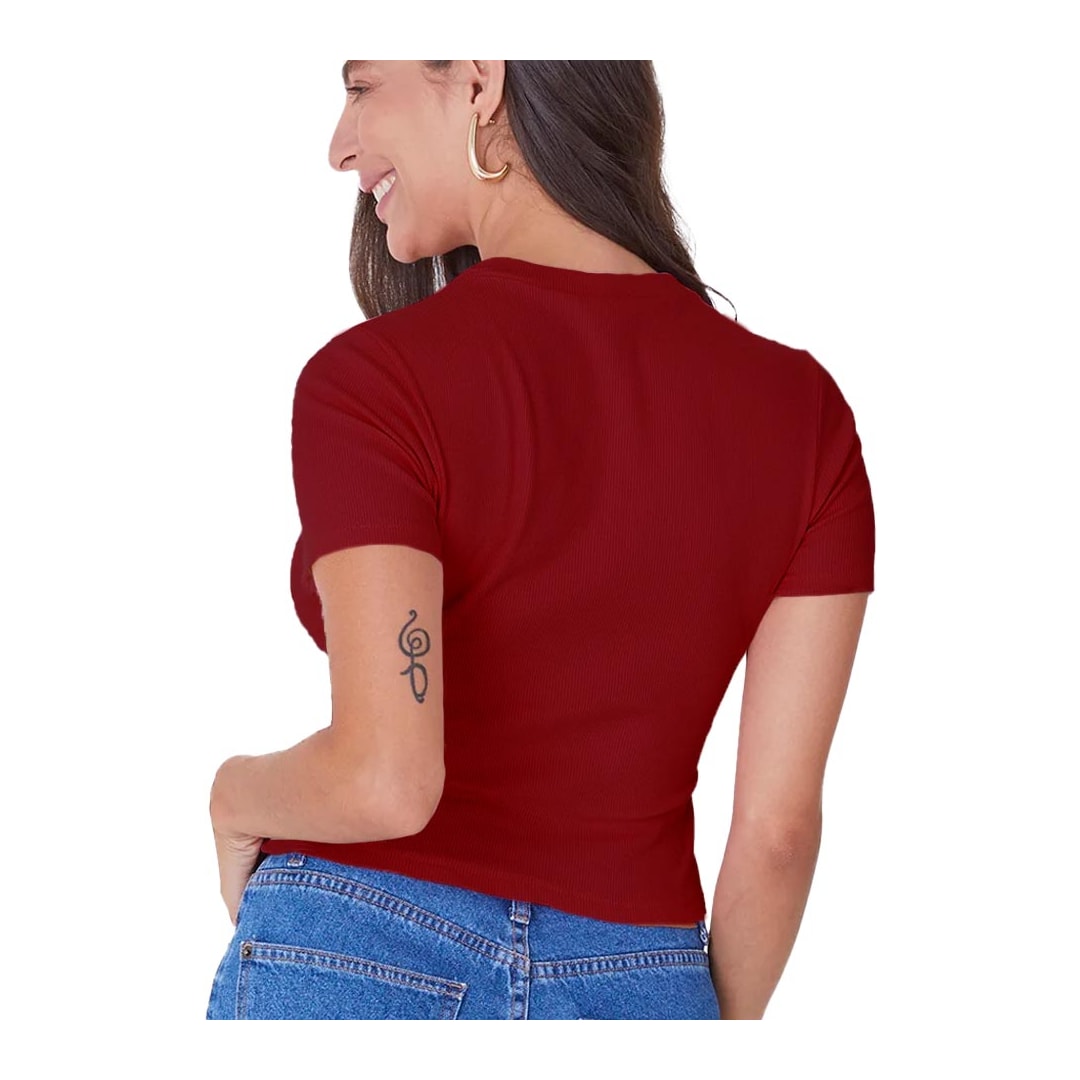 Cropped Malwee Meia Manga 114191 Vermelho Escuro Cropped Malwee Meia Manga 114191 Vermelho Escuro