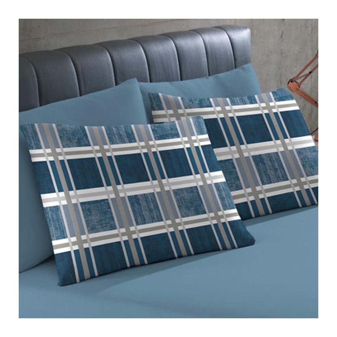 Fronha Bouton Basic Estampada Escocia Azul