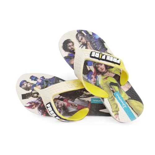 Detalhe - Grendene Free Fire Chinelo Ipanema 26966 Bege/Amarelo
