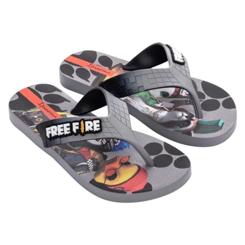 Detalhe - Grendene Free Fire Chinelo Ipanema 26966 Cinza/Preto