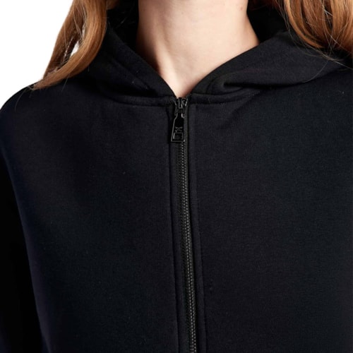 Detalhe - Jaqueta Hering Feminina Moletom Aberta Capuz K6p7 Preto