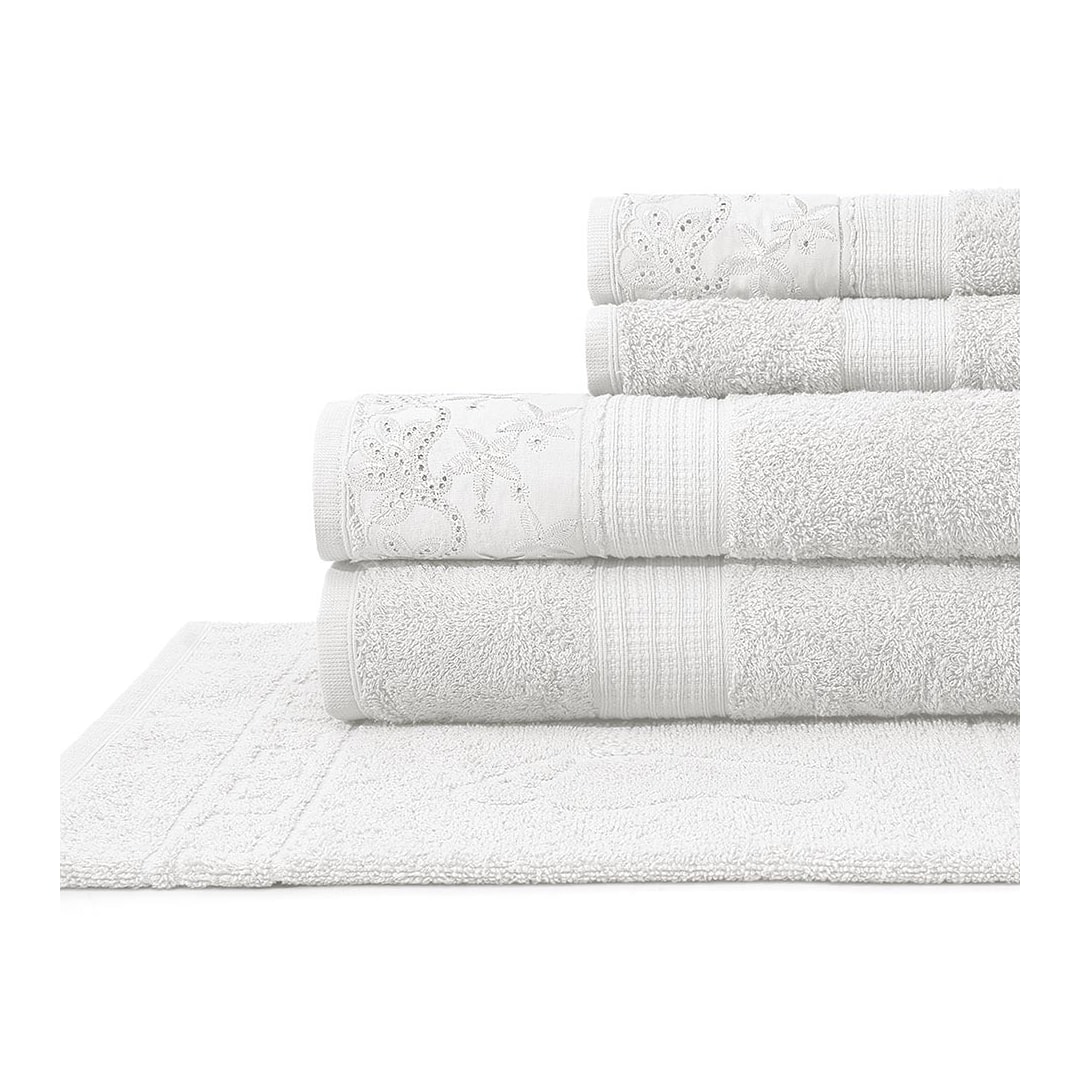 Jogo Bouton De Banho 5 Pcs Dakota Renda Branco