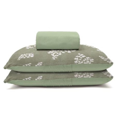 Jogo Bouton Lençol Casal 3 Peças Rolinho Avencas Oliva