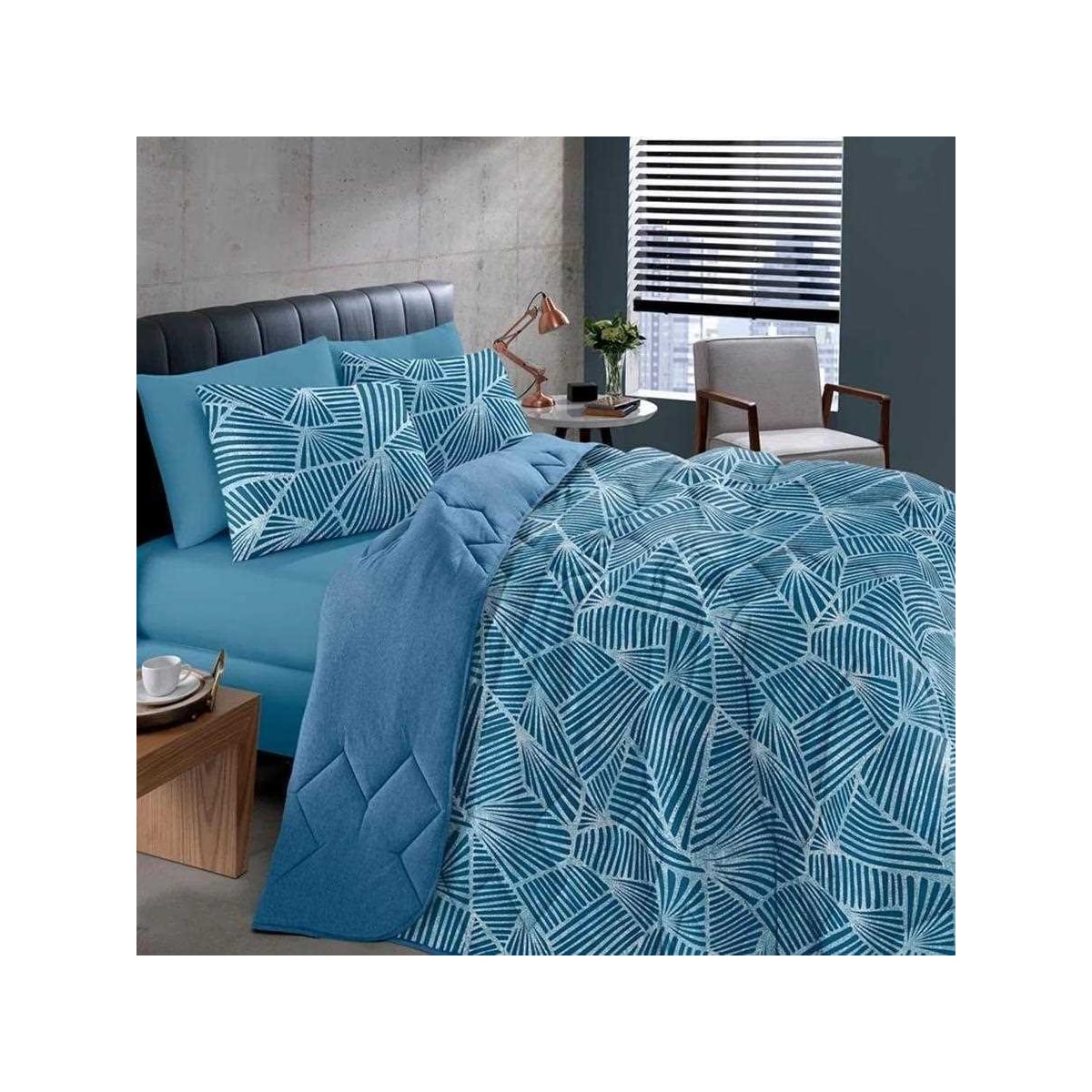 Jogo Bouton Lençol Casal 3 Peças Rolinho Noronha Azul