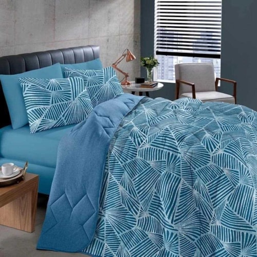 Jogo Bouton Lençol Casal 3 Peças Rolinho Noronha Azul