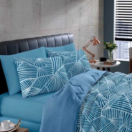 Detalhe - Jogo Bouton Lençol Casal 3 Peças Rolinho Noronha Azul