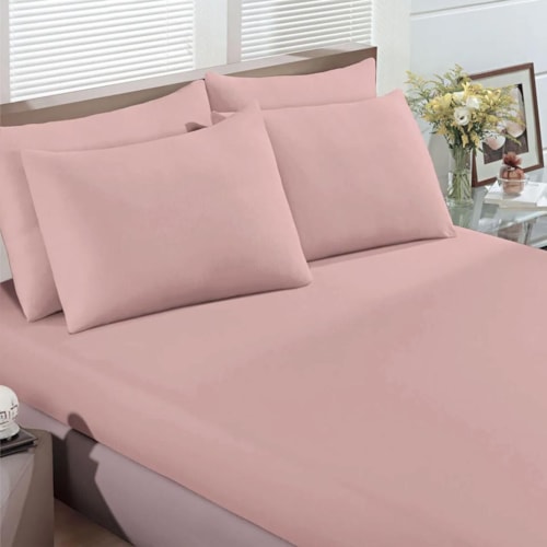 Jogo Bouton Lençol Casal 3 Peças Rolinho Rosa Pastel