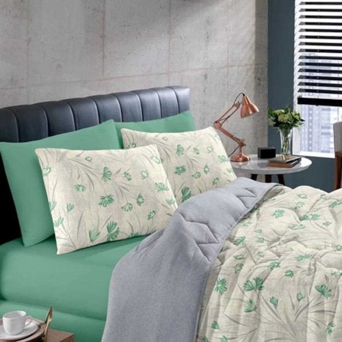 Detalhe - Jogo Bouton Lençol Casal 3 Peças Rolinho Sandrine Menta