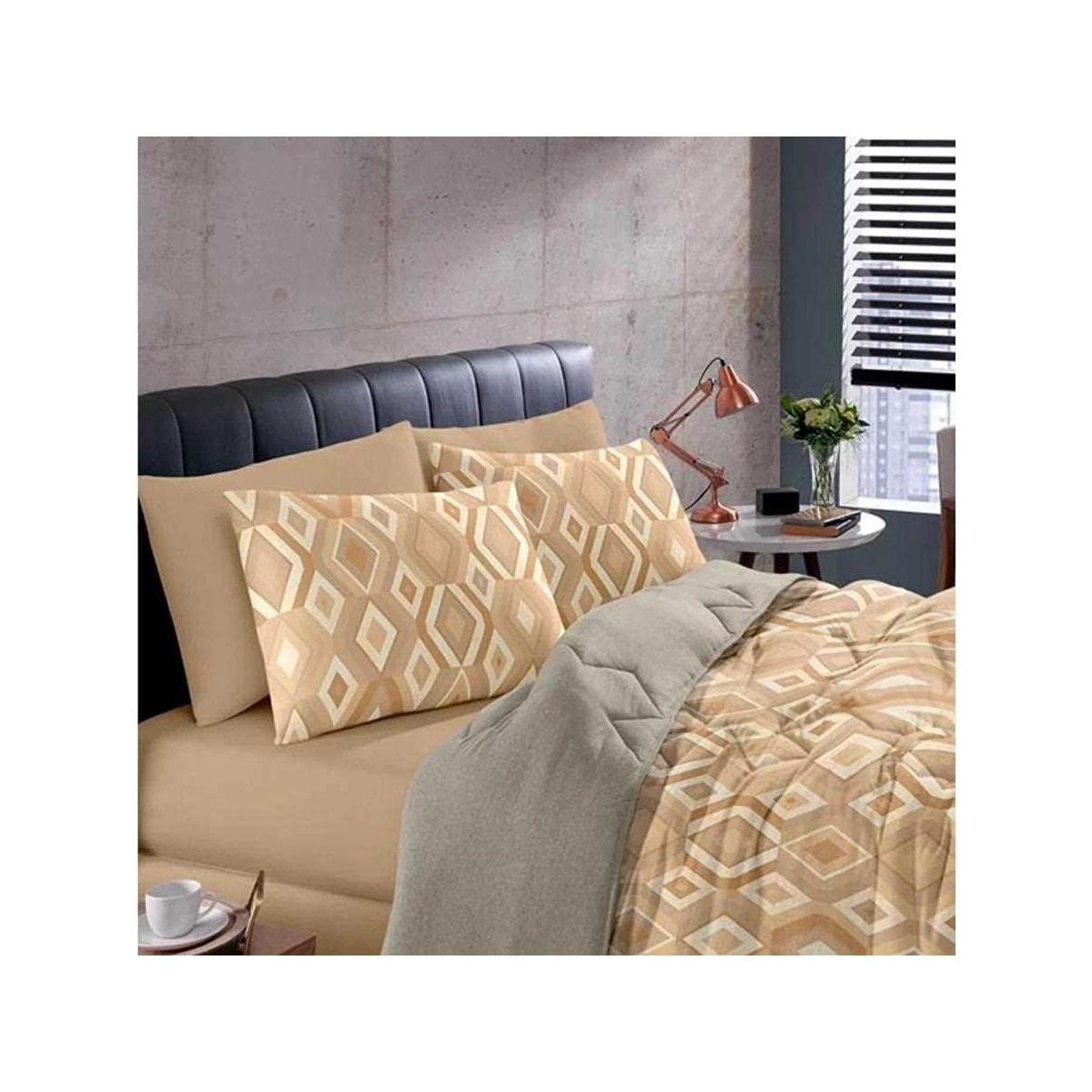 Jogo Bouton Lençol Casal 3 Peças Rolinho Silver Caramelo