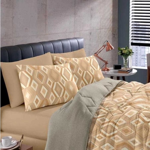 Detalhe - Jogo Bouton Lençol Casal 3 Peças Rolinho Silver Caramelo