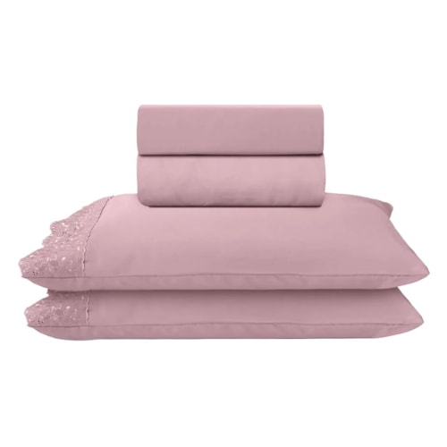 Detalhe - Jogo Bouton Lençol Casal 4 Peças Sonata Milka Rosa