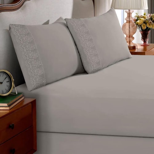 Detalhe - Jogo Bouton Lençol King 3 Peças Sonata Milka Fendi