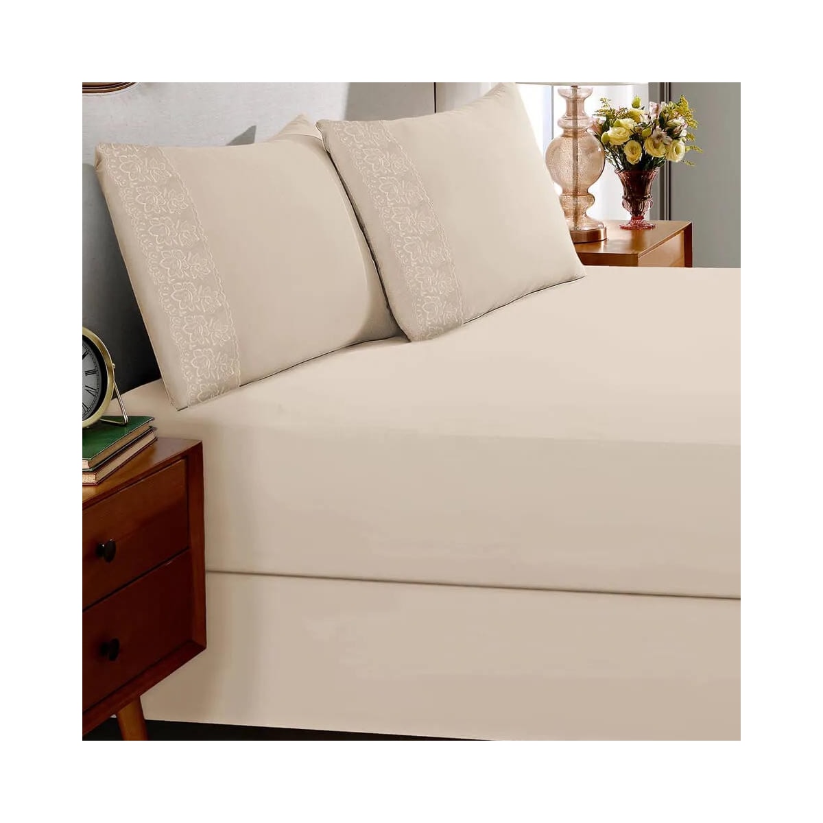 Jogo Bouton Lençol King 3 Peças Sonata Milka Perola