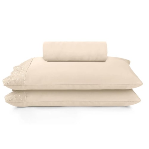 Detalhe - Jogo Bouton Lençol King 3 Peças Sonata Milka Perola