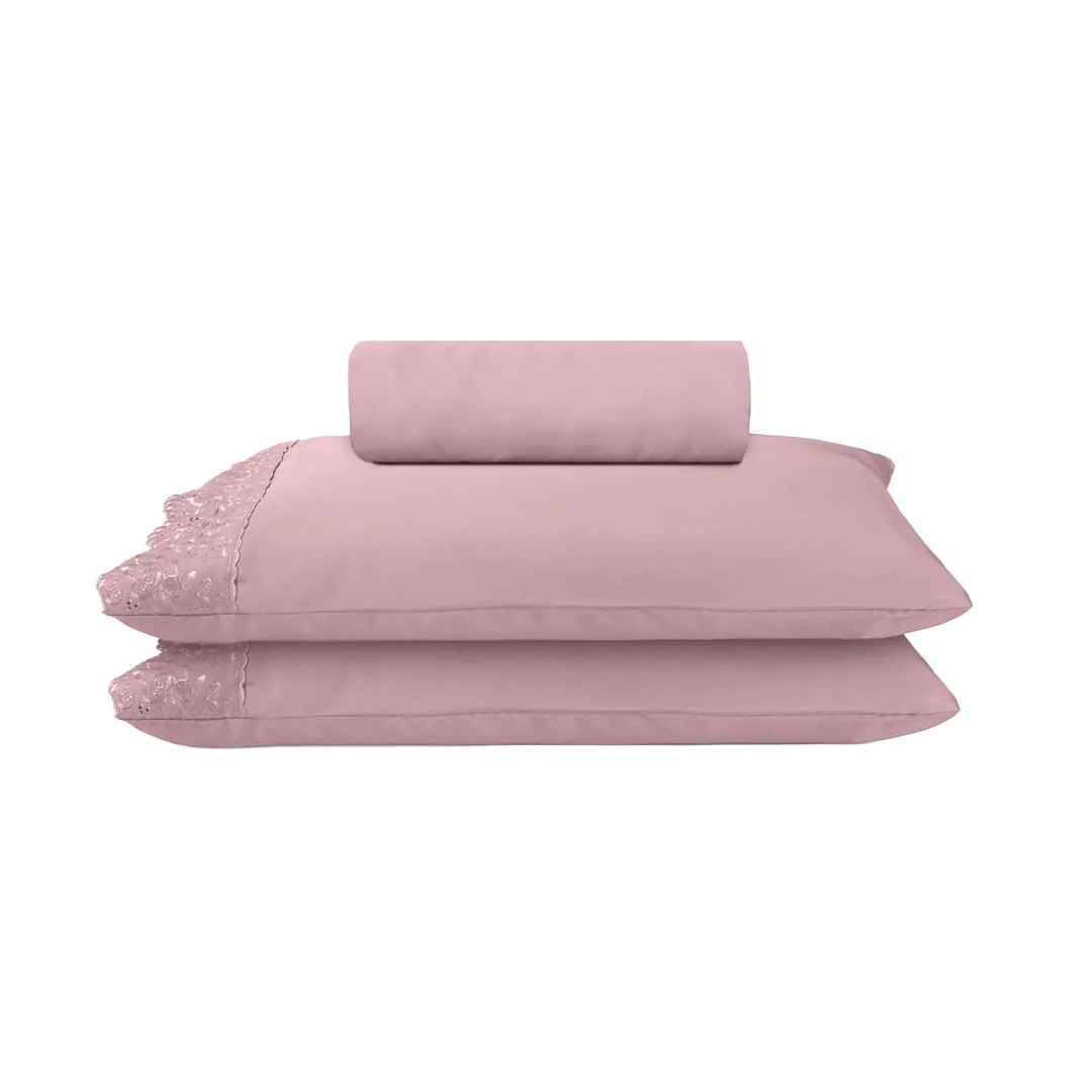 Jogo Bouton Lençol King 3 Peças Sonata Milka Rosa