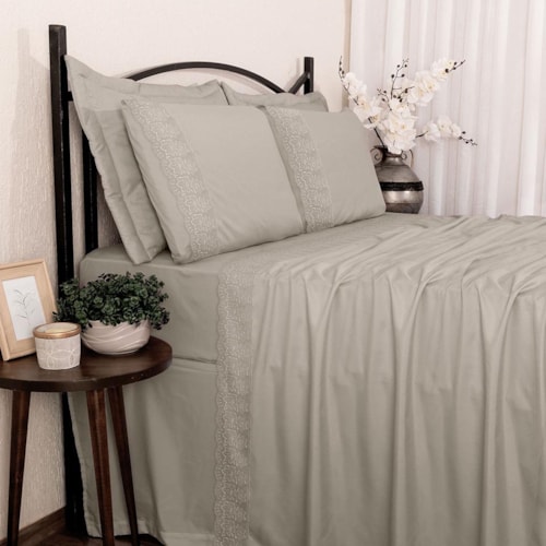 Detalhe - Jogo Bouton Lençol King 4 Peças Sonata Milka Fendi