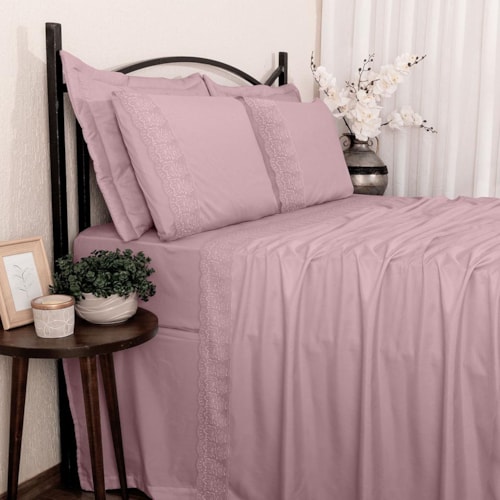 Jogo Bouton Lençol King 4 Peças Sonata Milka Rosa