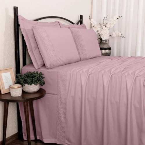 Jogo Bouton Lençol Queen Sonata Milka 4 Peças Rosa