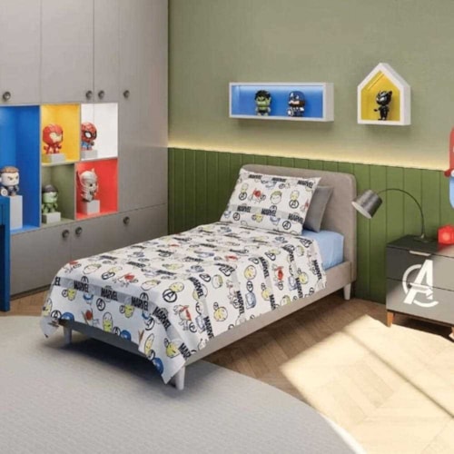 Detalhe - Jogo De Cama Lepper Avengers Solteiro 059744 Branco Avengers