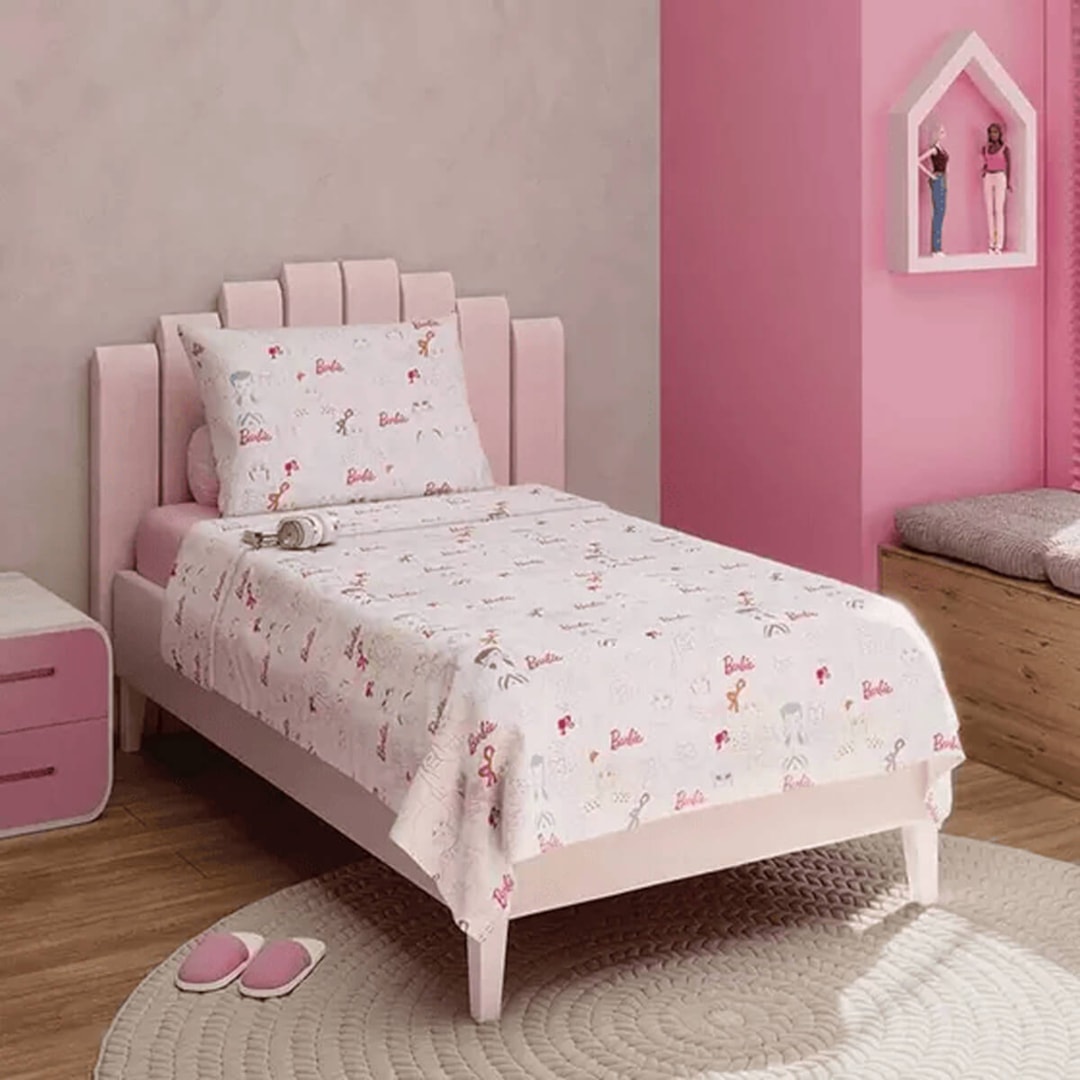 Jogo De Cama Lepper Barbie Solteiro 3 Peças 059734 Branco Barbie