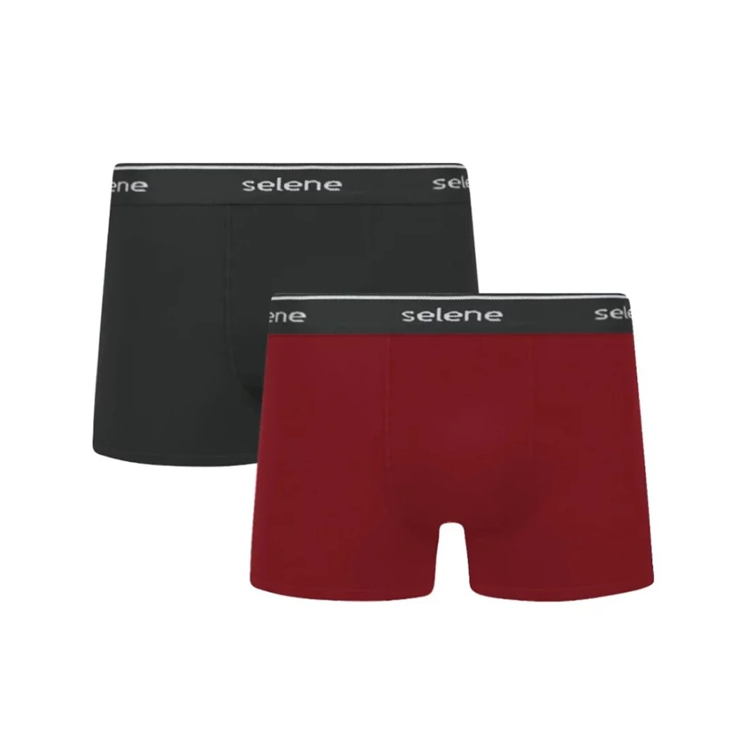 Kit 2 Cuecas Selene Boxer 95% algodao 11450 Preto/Bordo