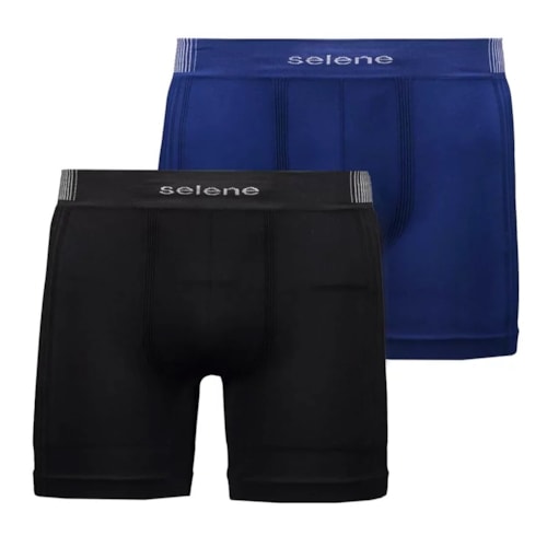 Kit 2 Cuecas Selene Boxer Sem Costura 11190 Preto/Marinho