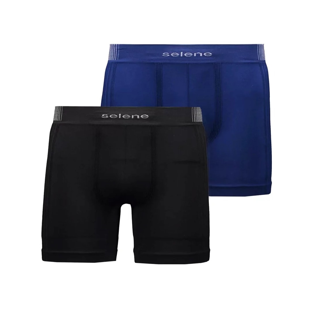 Kit 2 Cuecas Selene Boxer Sem Costura 11190 Preto/Marinho Kit 2 Cuecas Selene Boxer Sem Costura 11190 Preto/Marinho