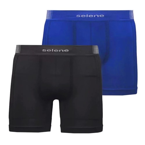 Kit 2 Cuecas Selene Boxer Sem Costura 11190 Preto/Royal