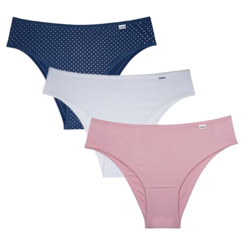 Detalhe - Kit 3 Calcinha Delrio Em Microfibra 51509 Marinho Petit/Branco