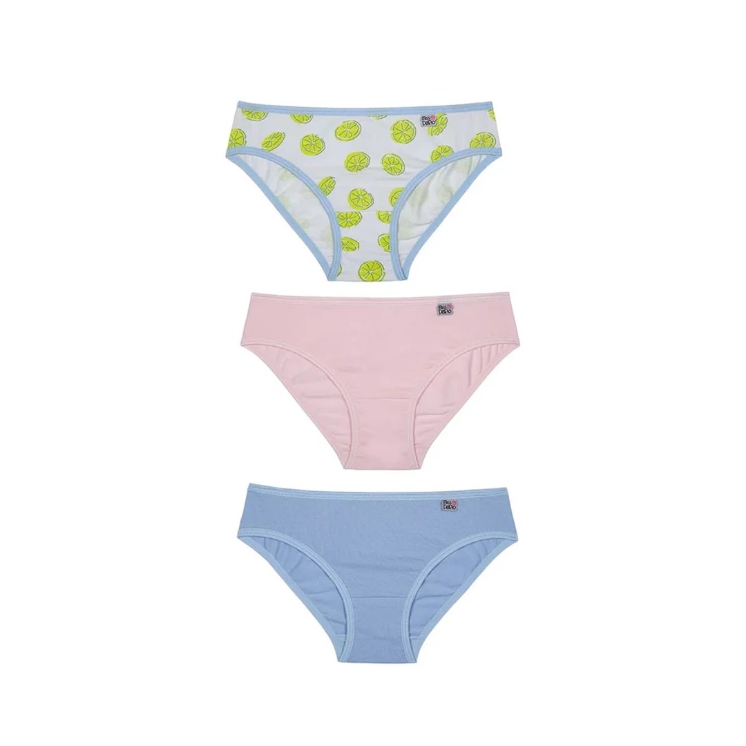 Kit 3 Calcinha Delrio Infantil 51309 Branco Limão