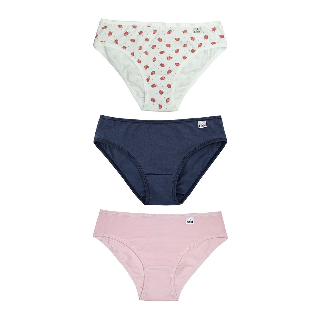 Kit 3 Calcinha Delrio Infantil 51309-Branco/Morango