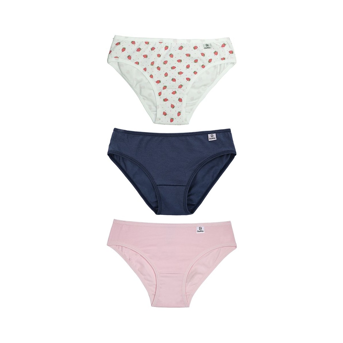 Kit 3 Calcinha Delrio Infantil 51309-Branco/Morango Kit 3 Calcinha Delrio Infantil 51309-Branco/Morango
