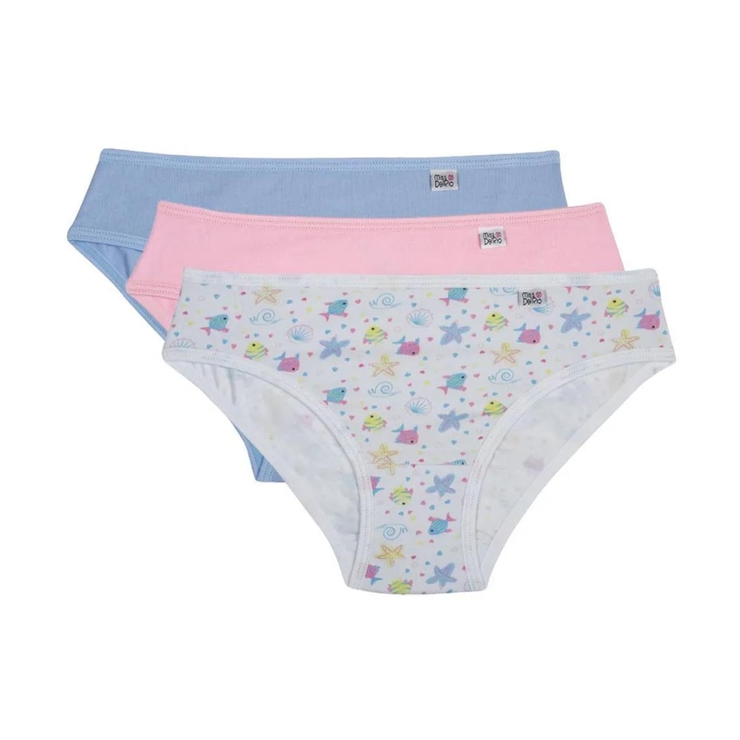 Kit 3 Calcinha Delrio Infantil 51309 Branco Peixinho Kit 3 Calcinha Delrio Infantil 51309 Branco Peixinho