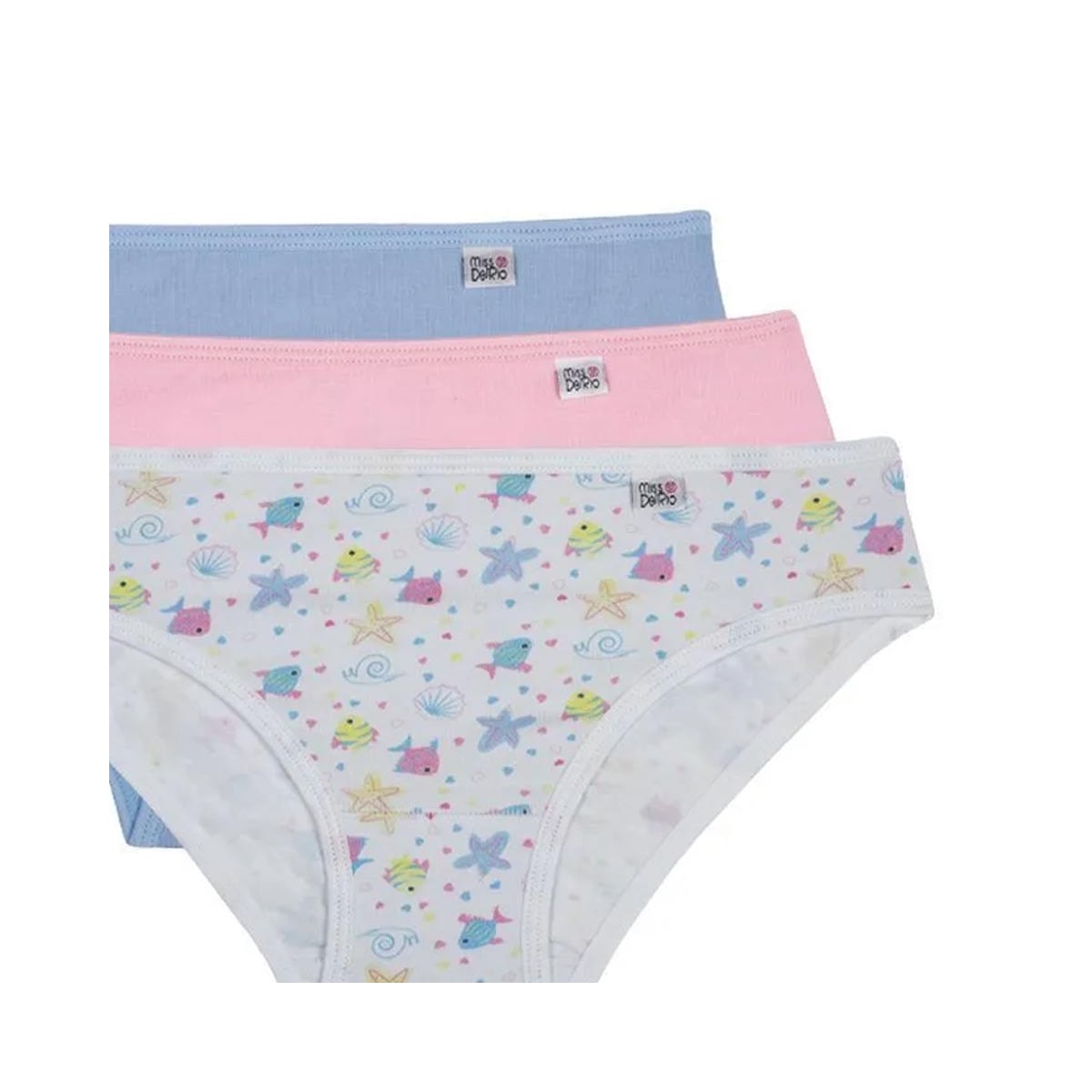 Kit 3 Calcinha Delrio Infantil 51309 Branco Peixinho