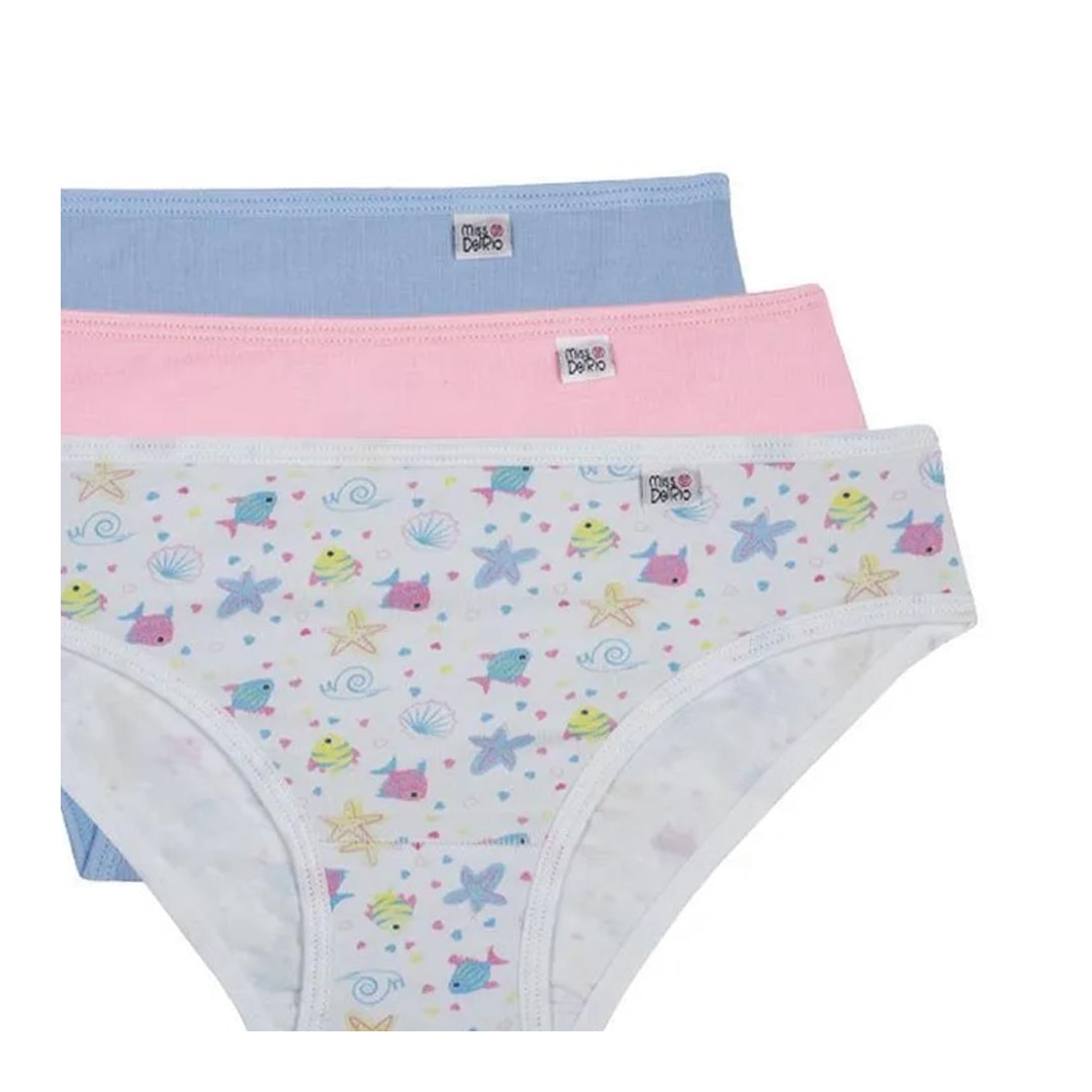 Kit 3 Calcinha Delrio Infantil 51309 Branco Peixinho Kit 3 Calcinha Delrio Infantil 51309 Branco Peixinho