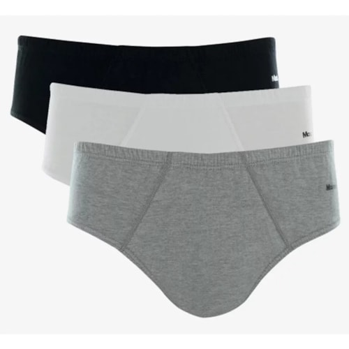 Detalhe - Kit 3 Cuecas Mash Slip Masculina 010.20 Cinza/Branco/Preto