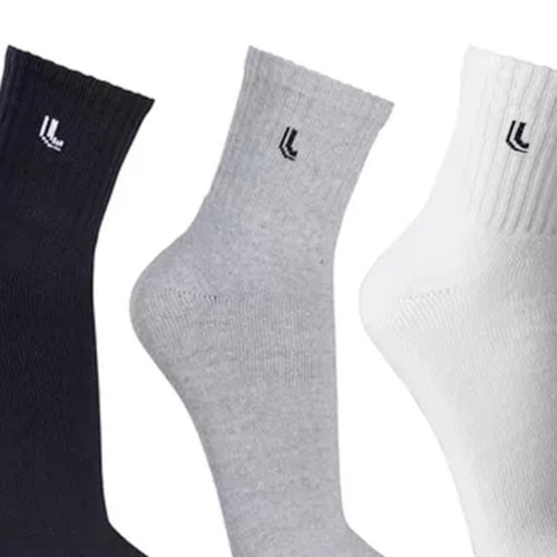 Detalhe - Kit 3 Meia Lupo 65% Algodao 3245 Branco/Mescla/Preto