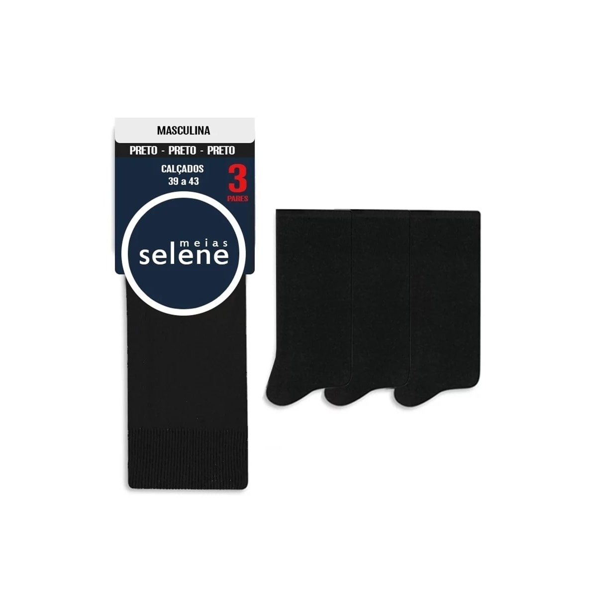 Kit 3 Meia Selene Masculinas 8500 Preto