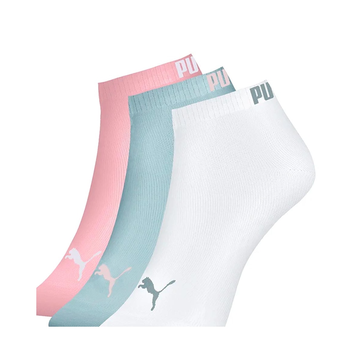 Kit 3 Selene Pares Meia Sapatilha Puma 4725 Branco/Verde/Salmão