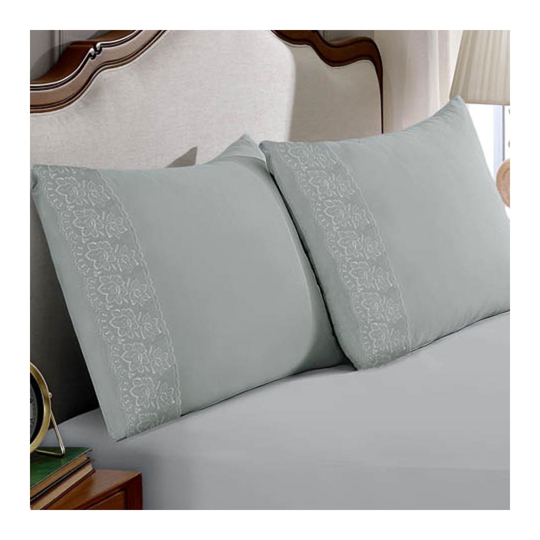 Kit Bouton De 2 Fronhas Sonata Renda Milka Cinza