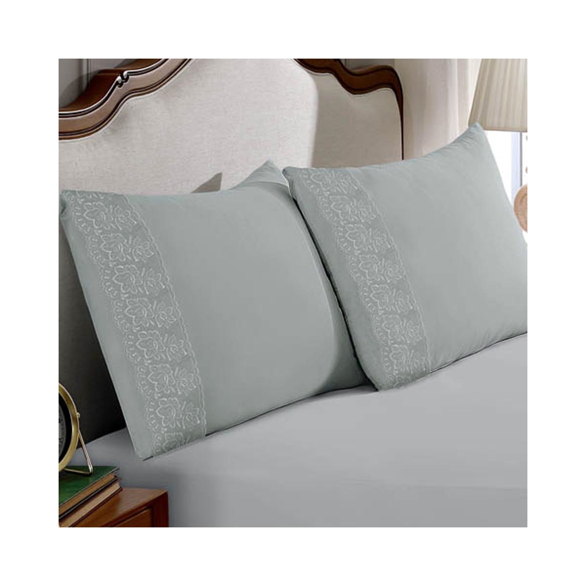 Kit Bouton De 2 Fronhas Sonata Renda Milka Cinza Kit Bouton De 2 Fronhas Sonata Renda Milka Cinza