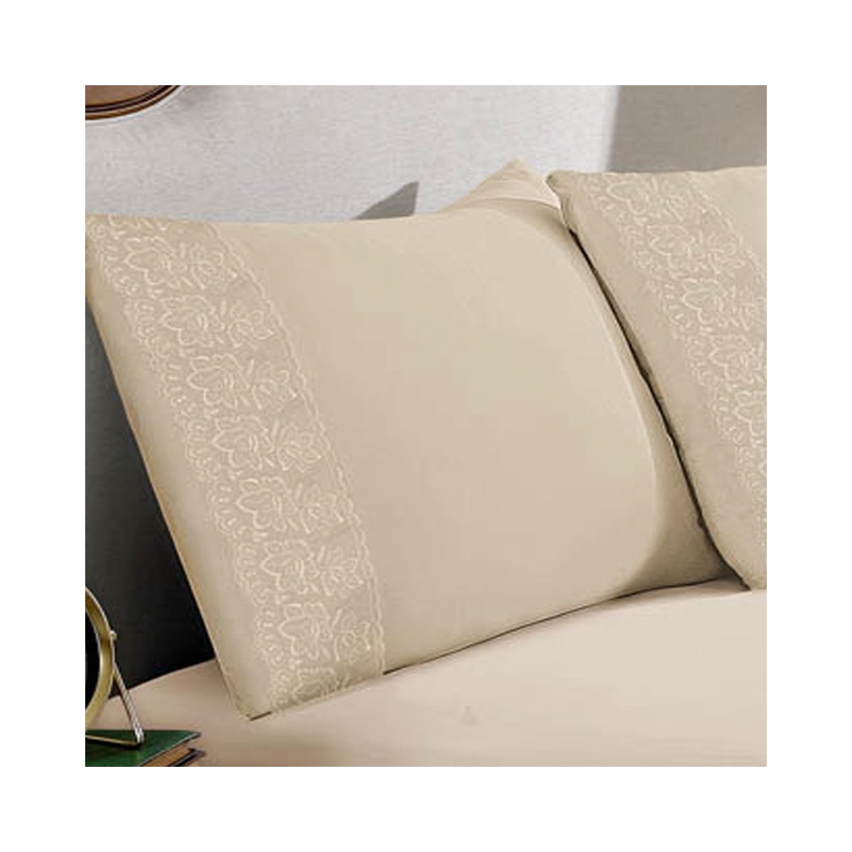 Kit Bouton De 2 Fronhas Sonata Renda Milka Perola Kit Bouton De 2 Fronhas Sonata Renda Milka Perola