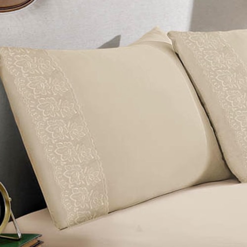 Detalhe - Kit Bouton De 2 Fronhas Sonata Renda Milka Perola