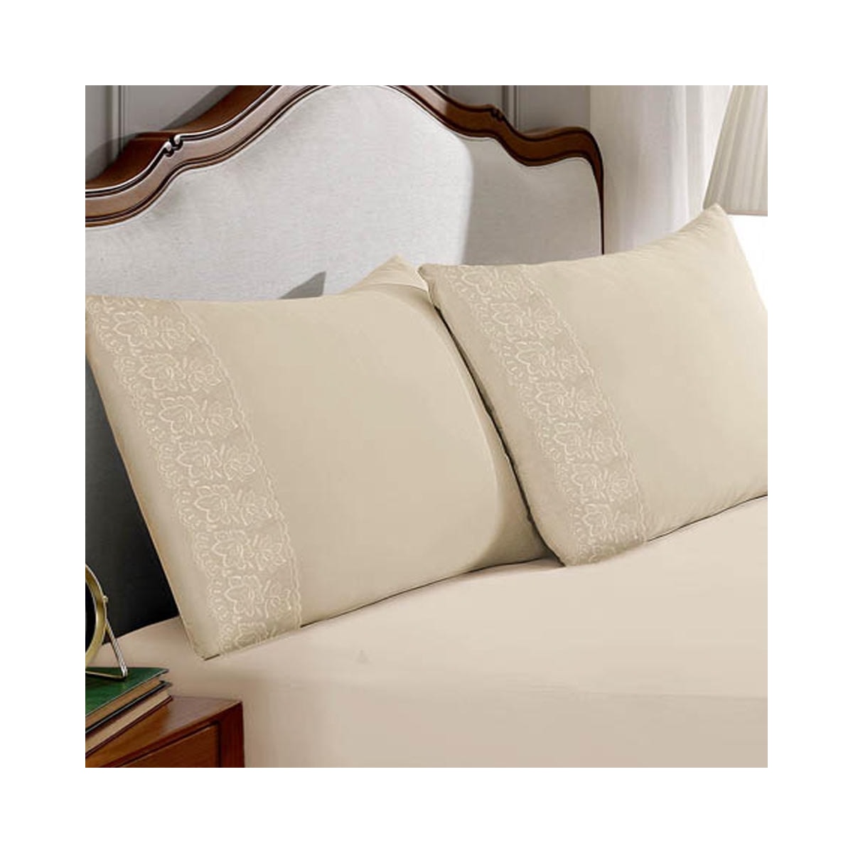 Kit Bouton De 2 Fronhas Sonata Renda Milka Perola Kit Bouton De 2 Fronhas Sonata Renda Milka Perola